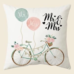 Just Married Throw Pillow Cover Boho Country Flower Bicycle Wedding Gift NWT
